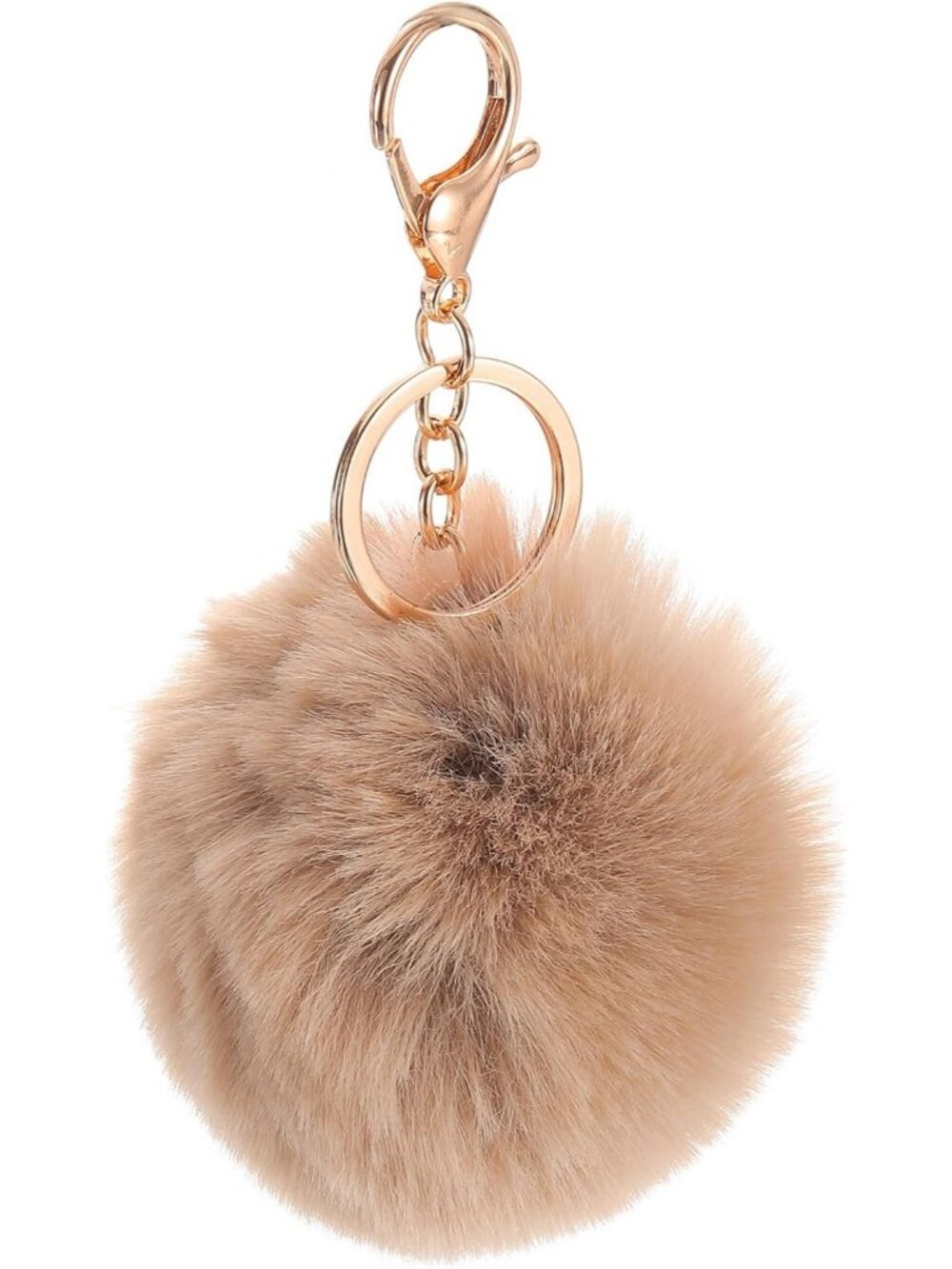 Pom Pom Khaki Cute Faux Rabbit Fur Puff Ball Purse Plush Fashionable Keychain